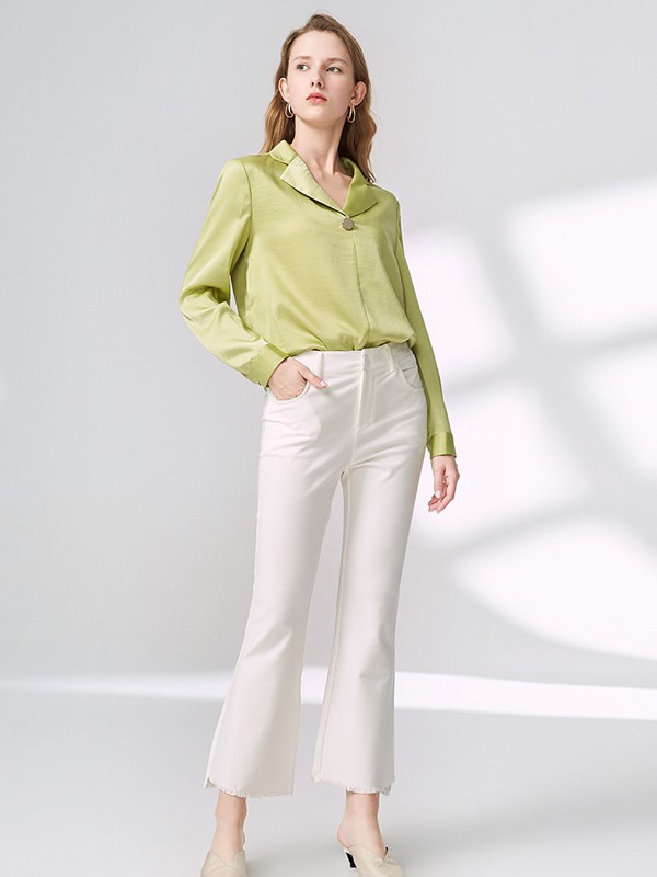 迪卡轩女装2023春夏季绿色衬衫