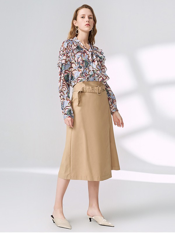 迪卡轩女装2022春夏季卡其色半身裙