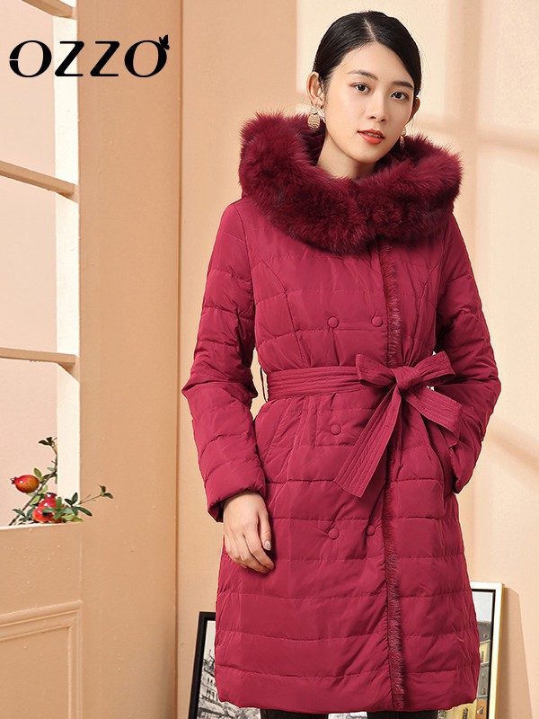 欧尼迩女装2022秋冬季红色棉服