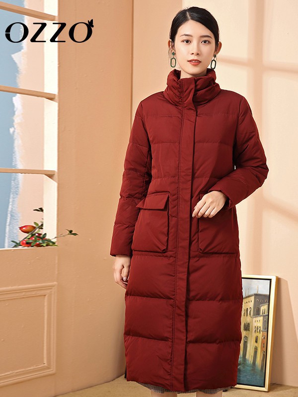 欧尼迩女装2022秋冬季酒红色棉服