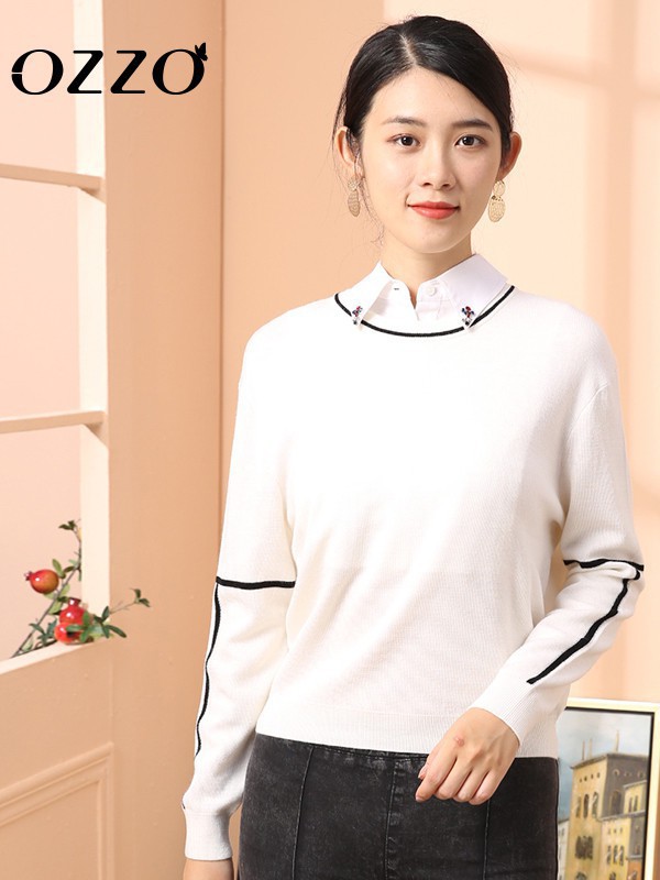 欧尼迩女装2022秋冬季白色针织衫