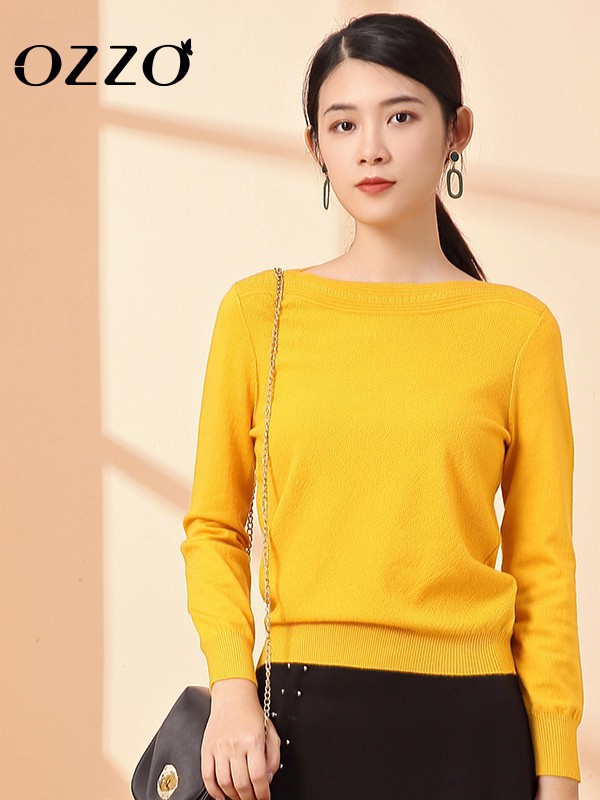 欧尼迩女装2022秋冬季黄色针织衫