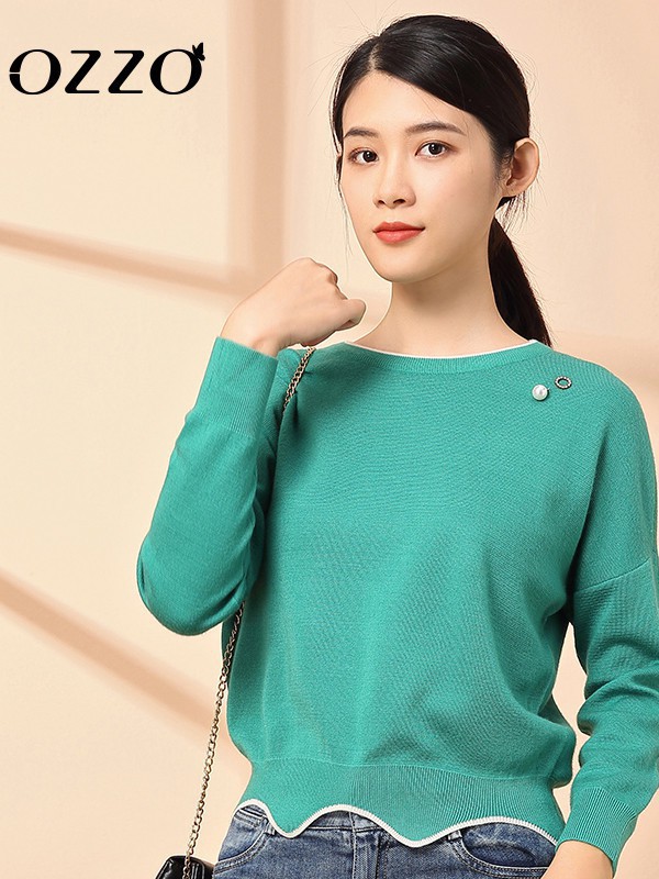欧尼迩女装2022秋冬季绿色针织衫