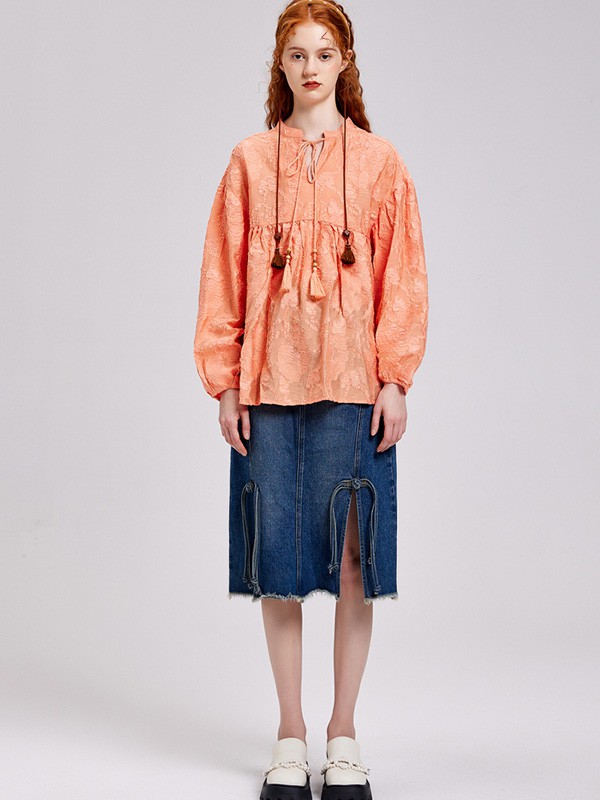 菀草壹2023春夏季橙色衬衫