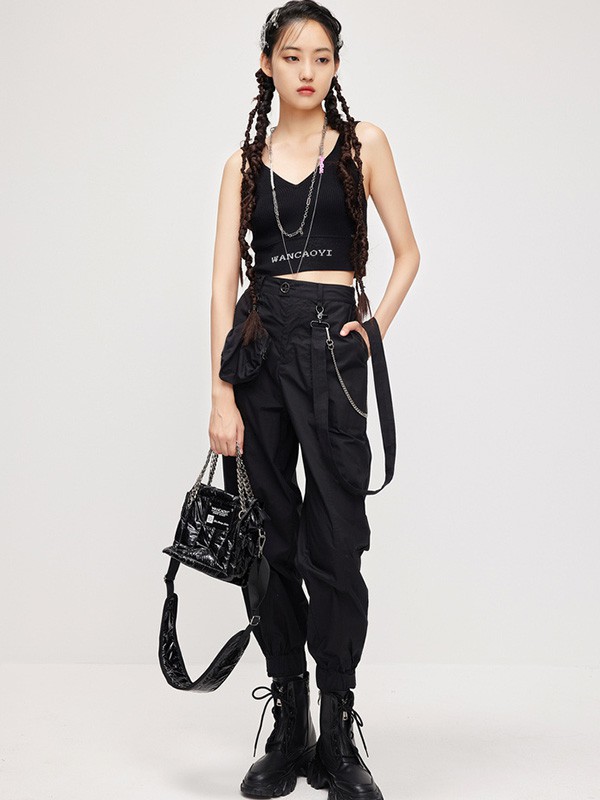 菀草壹女装2023春夏季黑色背心