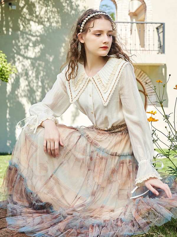 菀草壹女装2023春夏季裸色纱裙