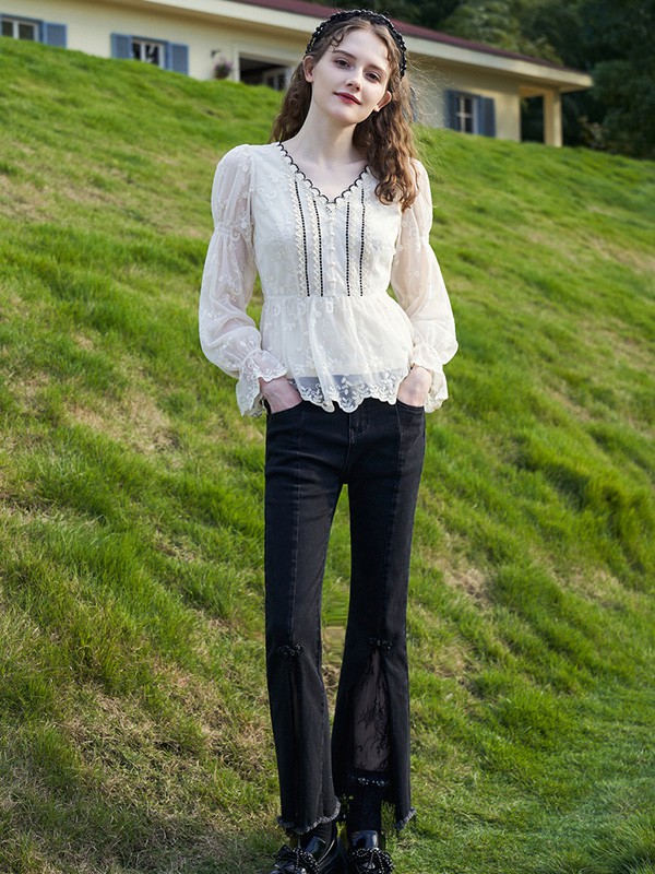 菀草壹女装2023春夏季白色衬衫