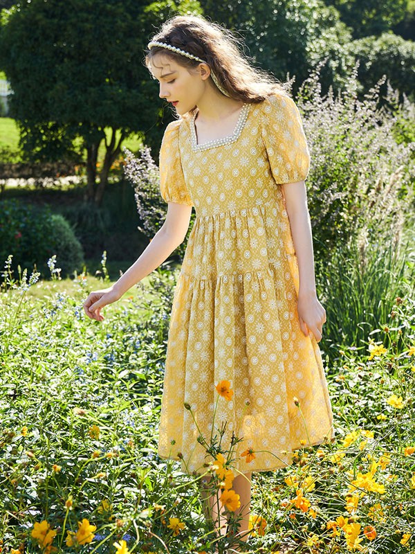 PHORM女装2023春夏季黄色连衣裙