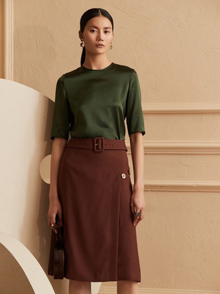 铠琪女装2023春夏季酒红色包臀裙