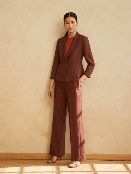 铠琪女装2023春夏季酒红色西装