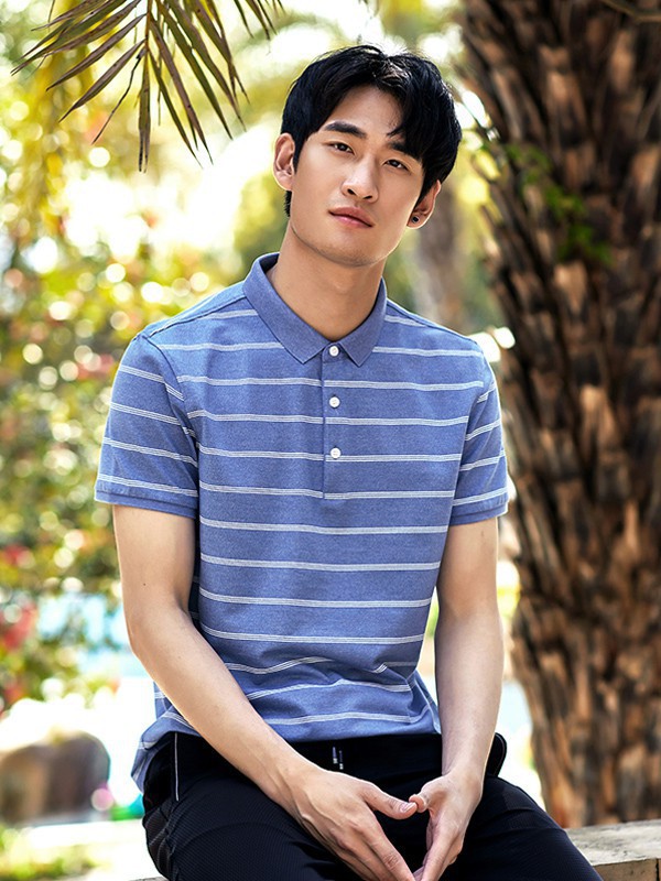 阿仕顿2023春夏季蓝色polo衫