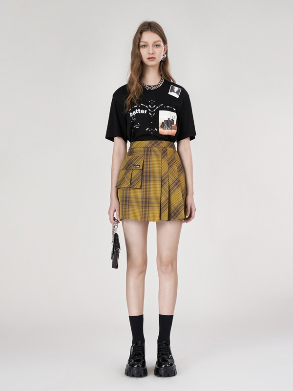 艾托奥女装2023春夏季黑色T恤