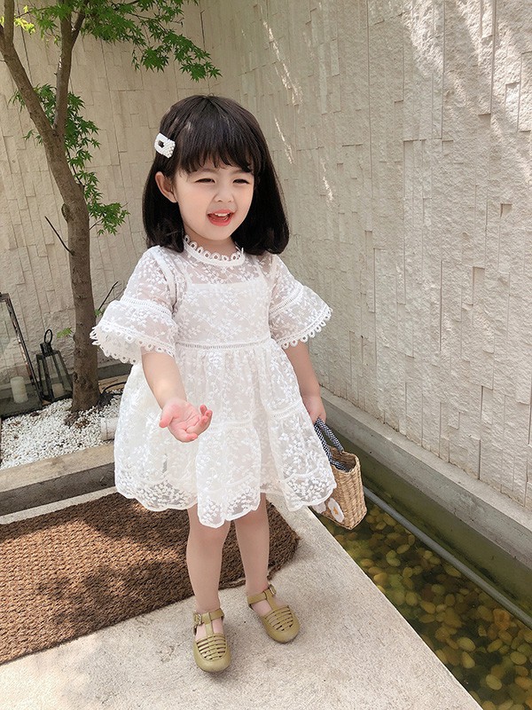 淘衣城堡童装2023春夏季白色连衣裙