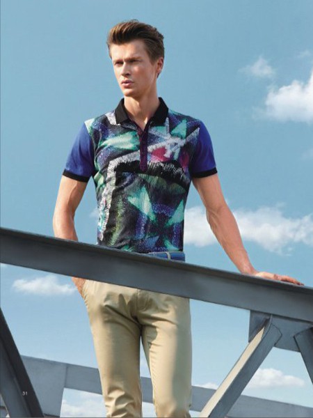 老人头男装2023春夏季蓝色polo衫