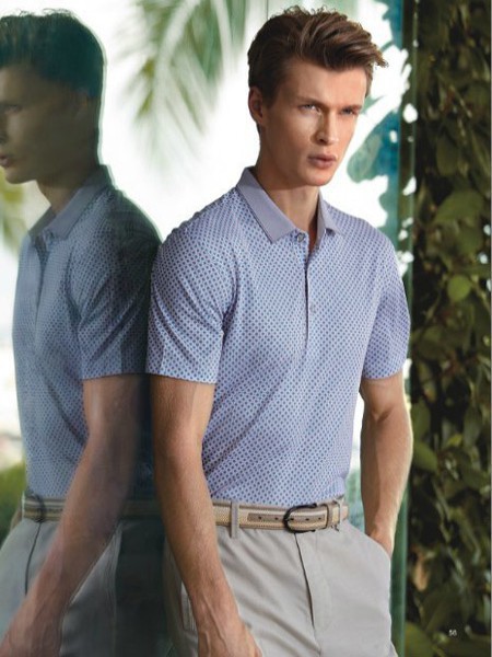 老人头男装2023春夏季蓝色polo衫