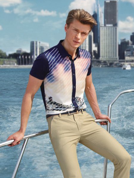 老人头男装2023春夏季藏蓝色衬衫