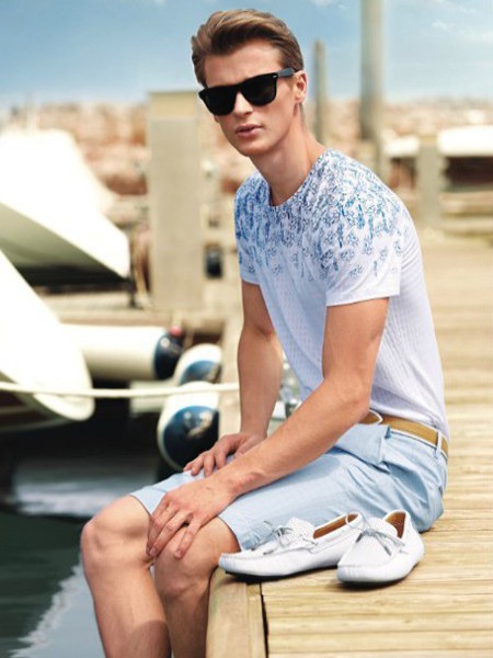 老人头男装2023春夏季蓝色polo衫