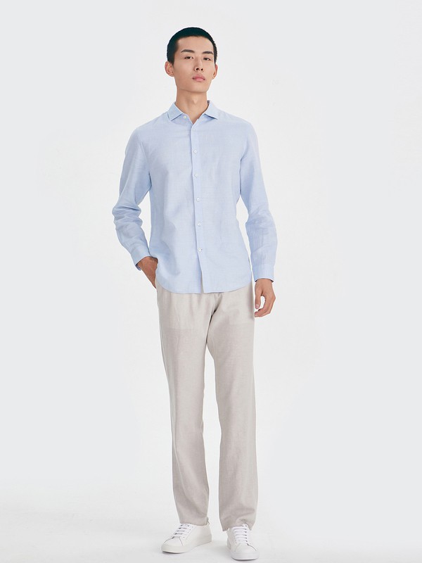 鄂尔多斯男装2023春夏季蓝色衬衫