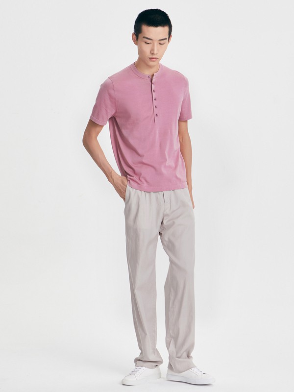 鄂尔多斯男装2023春夏季粉色polo衫