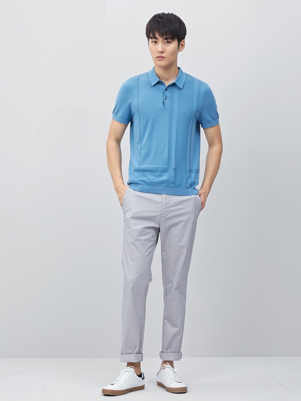鄂尔多斯男装2023春夏季蓝色polo衫