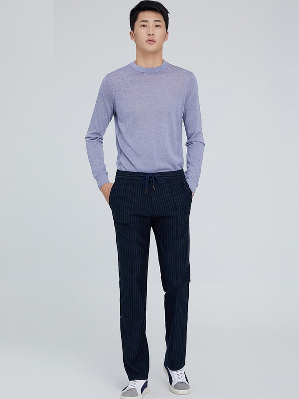 鄂尔多斯男装2023春夏季蓝色针织衫