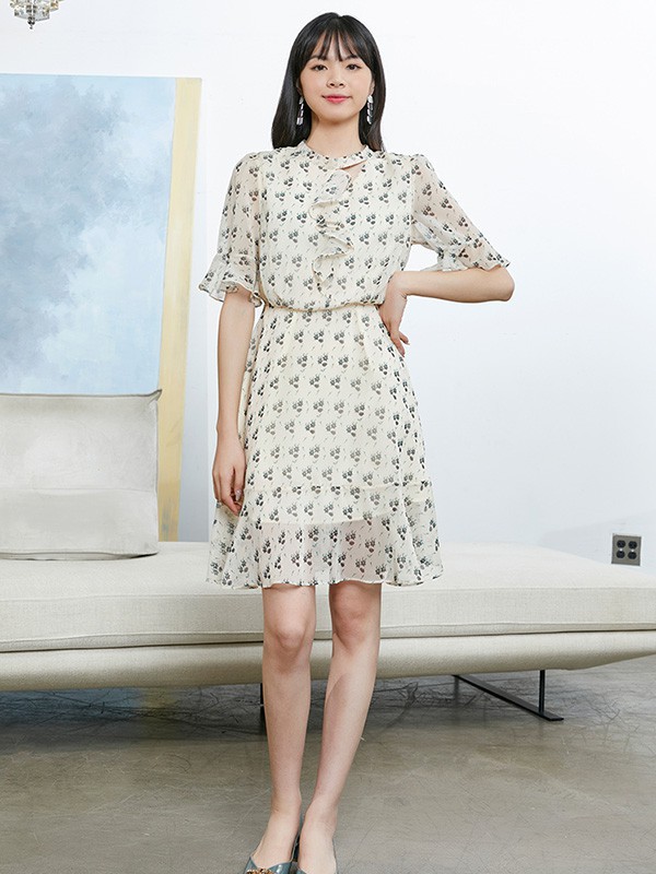 优美世界女装2023春夏季白色连衣裙