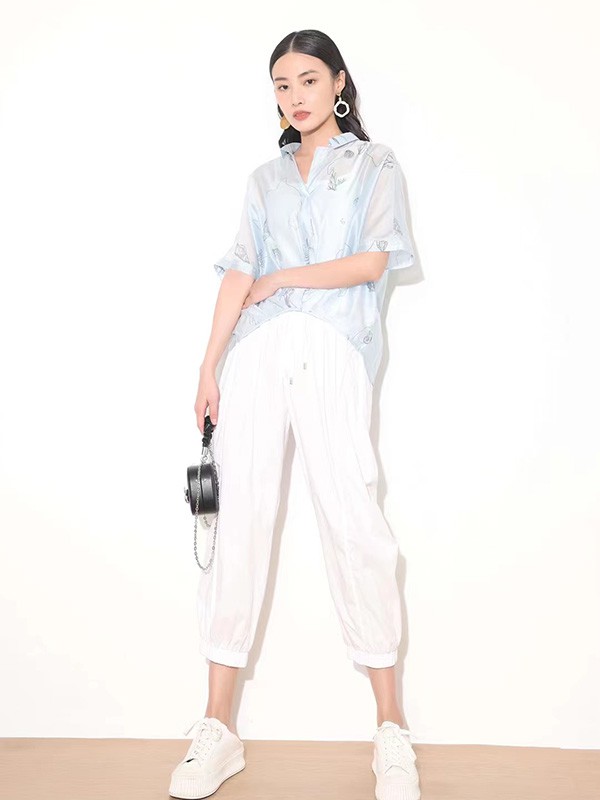 点占女装2023春夏季白色衬衫