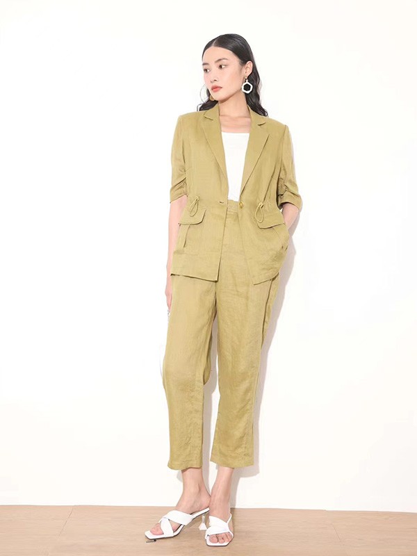 点占女装2023春夏季黄色长裤