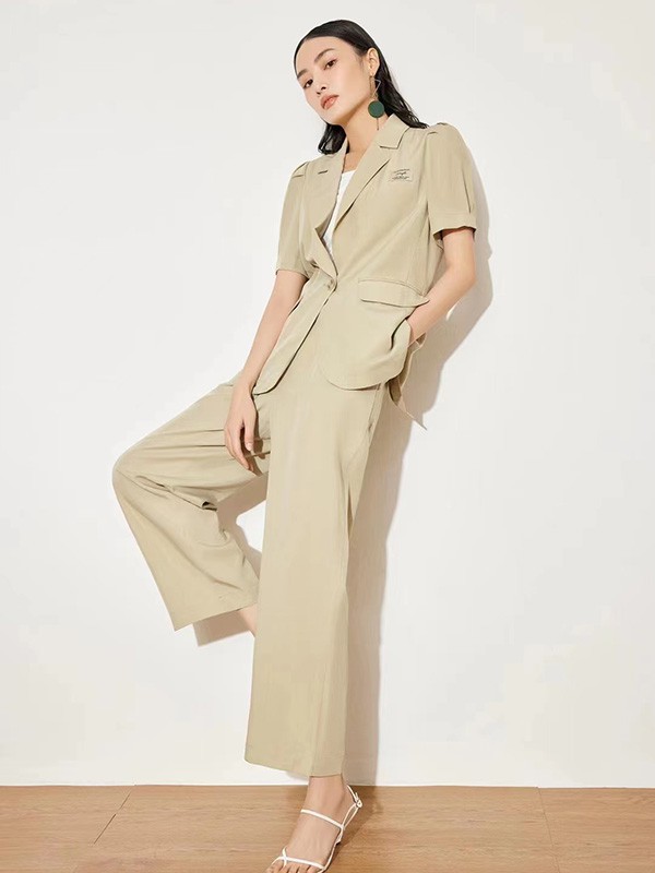 点占女装2023春夏季卡其色阔腿裤
