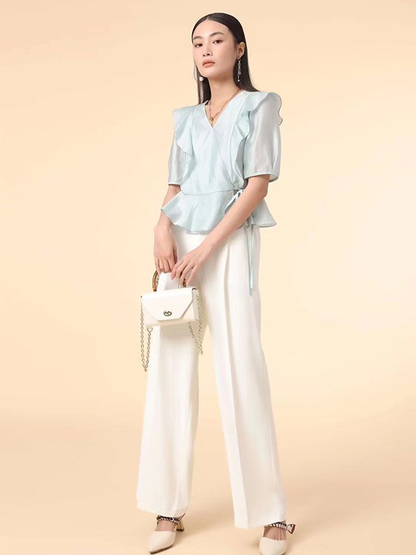 点占女装2023春夏季白色阔腿裤