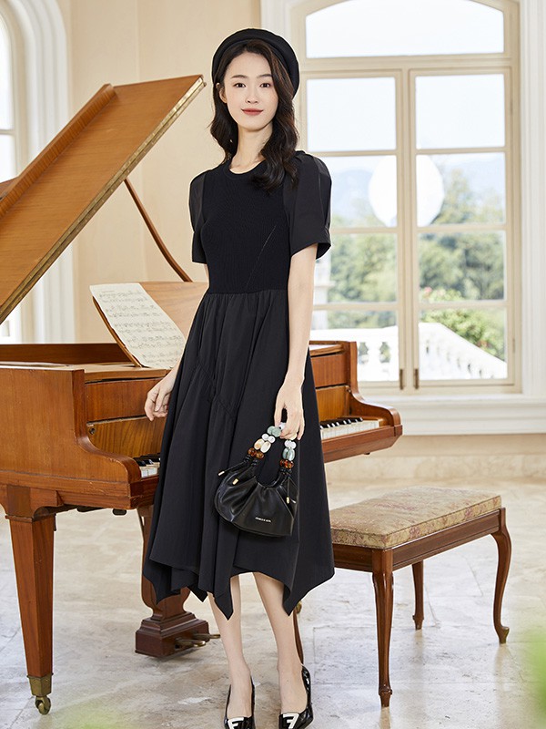 约布女装2023春夏季黑色连衣裙