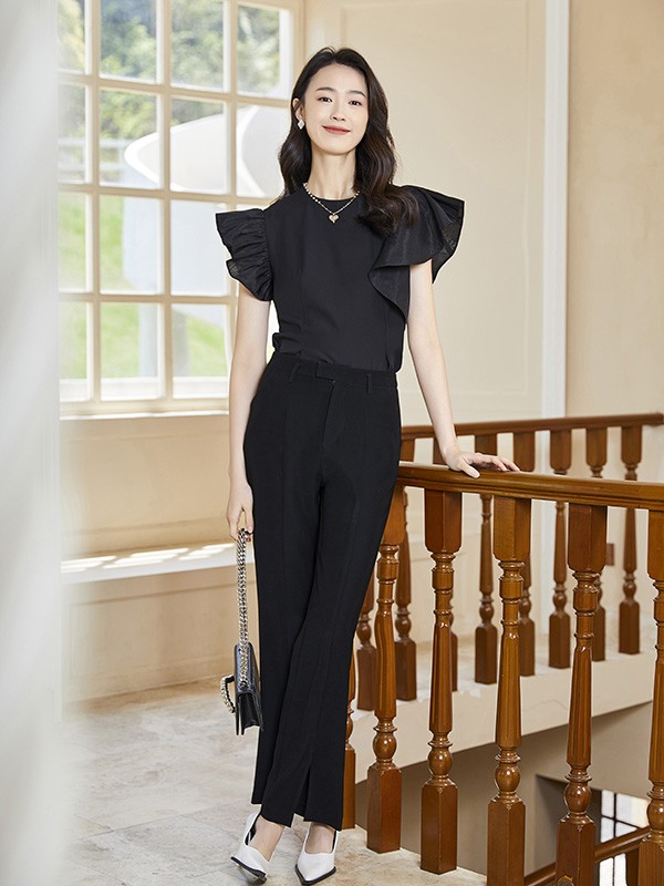 约布女装2023春夏季黑色长裙