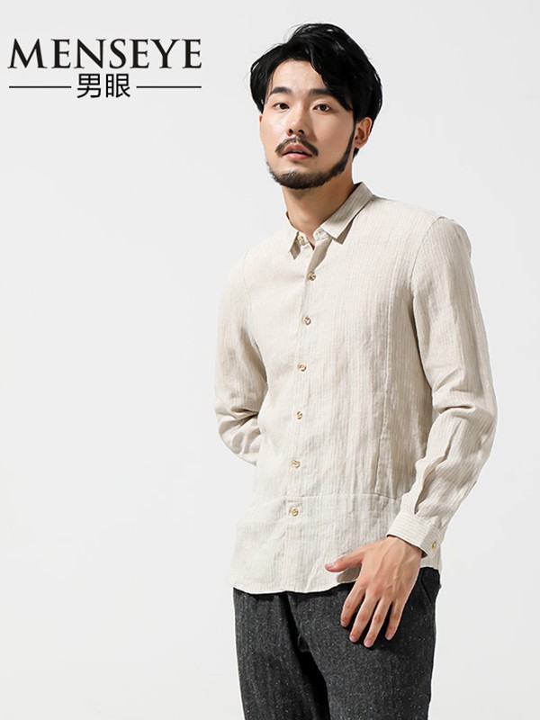男眼男装2023春夏季米色衬衫