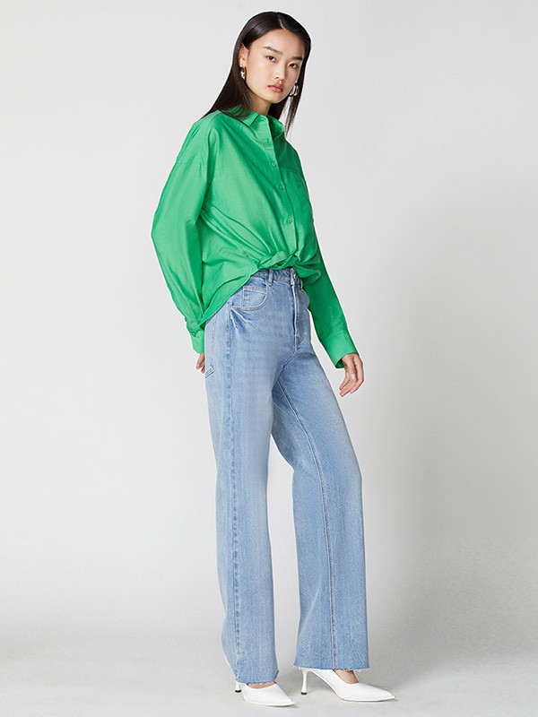 真我永恒2023春夏季蓝色阔腿裤