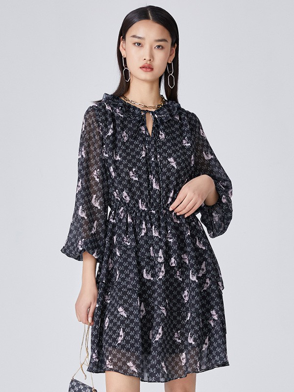 真我永恒2023春夏季黑色连衣裙