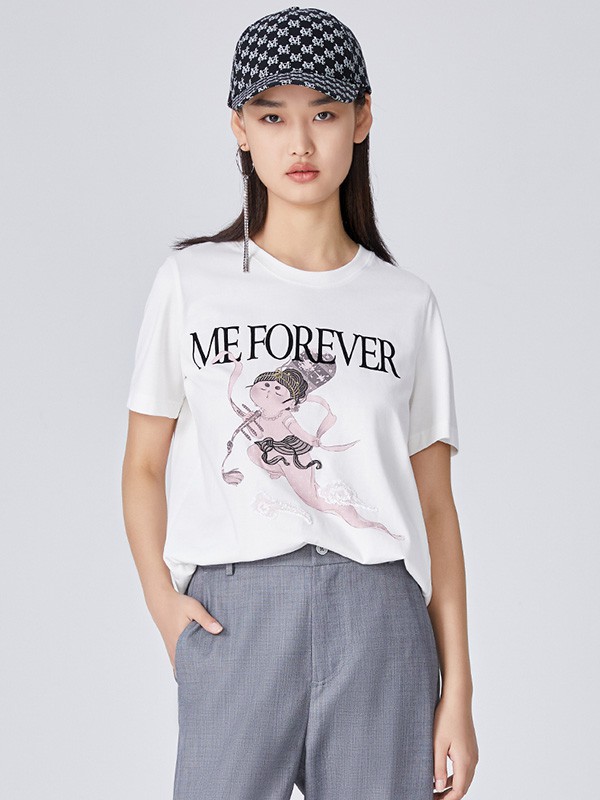 真我永恒女装2023春夏季白色T恤