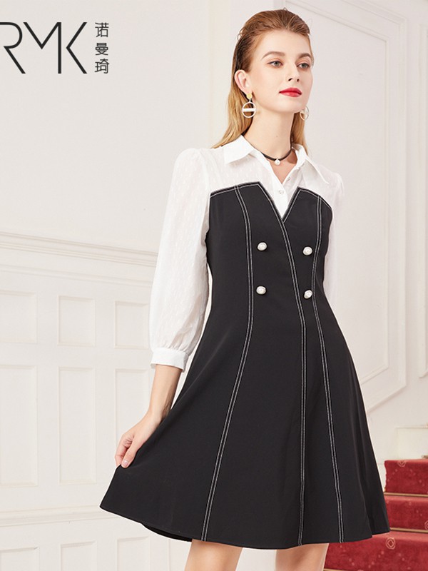 诺曼琦女装2023春夏季黑色连衣裙