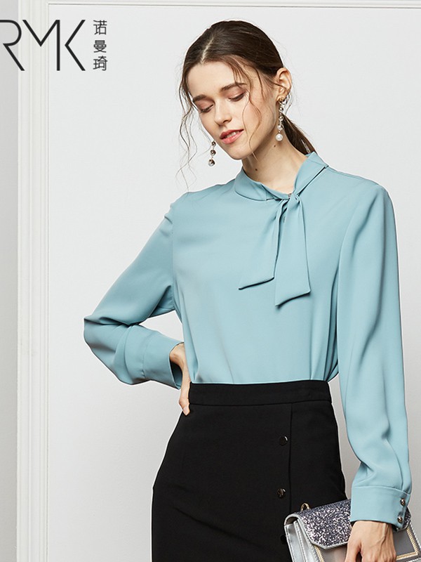 诺曼琦女装2023春夏季绿色衬衫