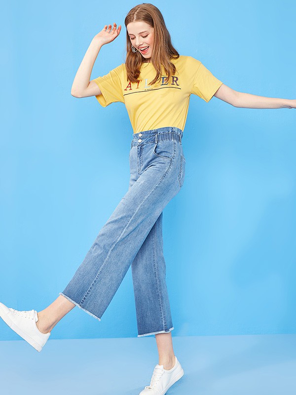 诺曼琦女装2023春夏季黄色T恤