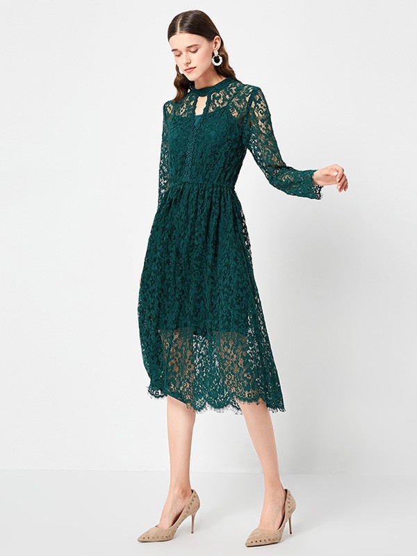 诺曼琦女装2023春夏季绿色连衣裙