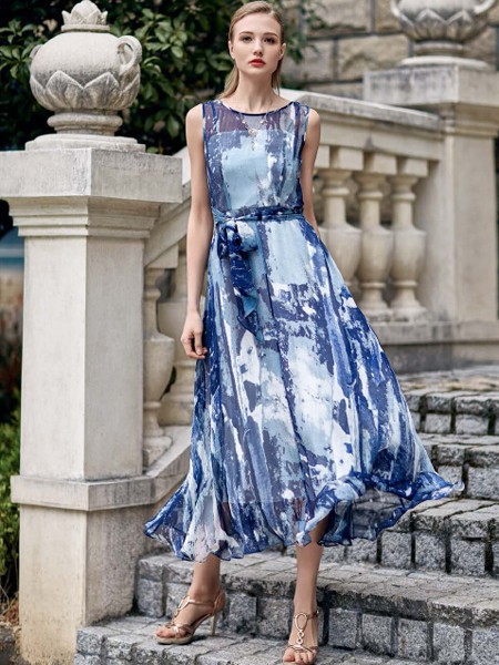 特儿迪雅女装2023春夏季蓝色连衣裙