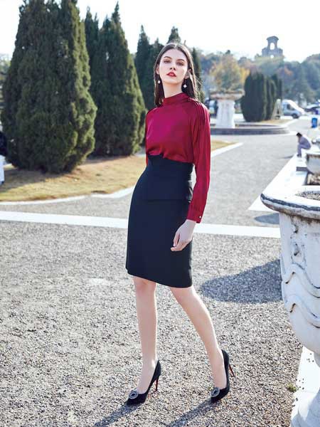 特儿迪雅女装2023春夏季酒红色雪纺衫