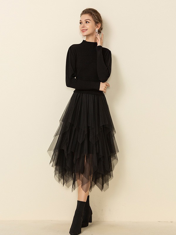 顿妮娅女装2022秋冬季黑色连衣裙