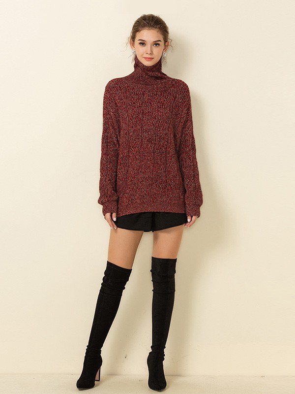 顿妮娅女装2022秋冬季酒红色毛衣