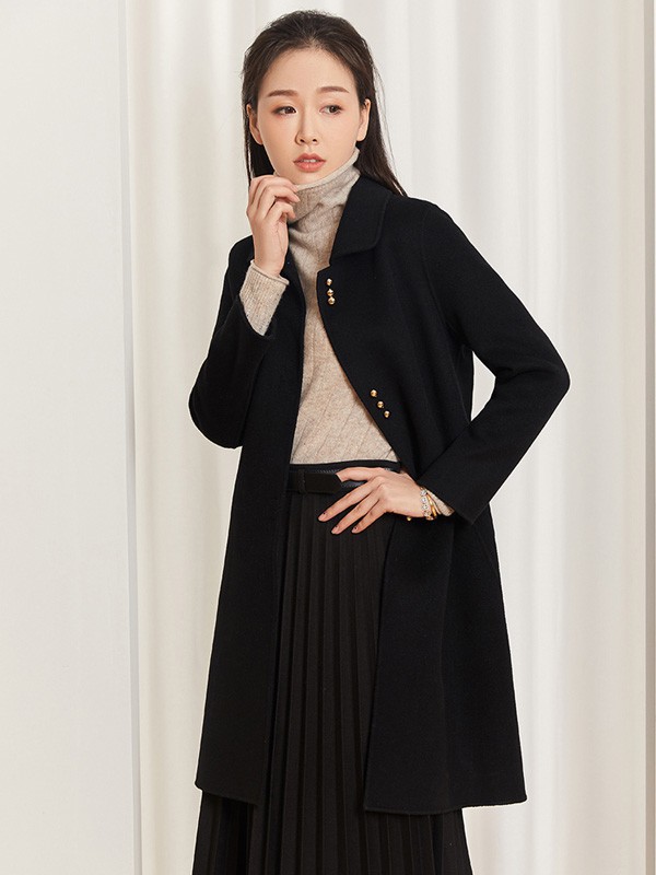 圣可尼女装2022秋冬季黑色大衣