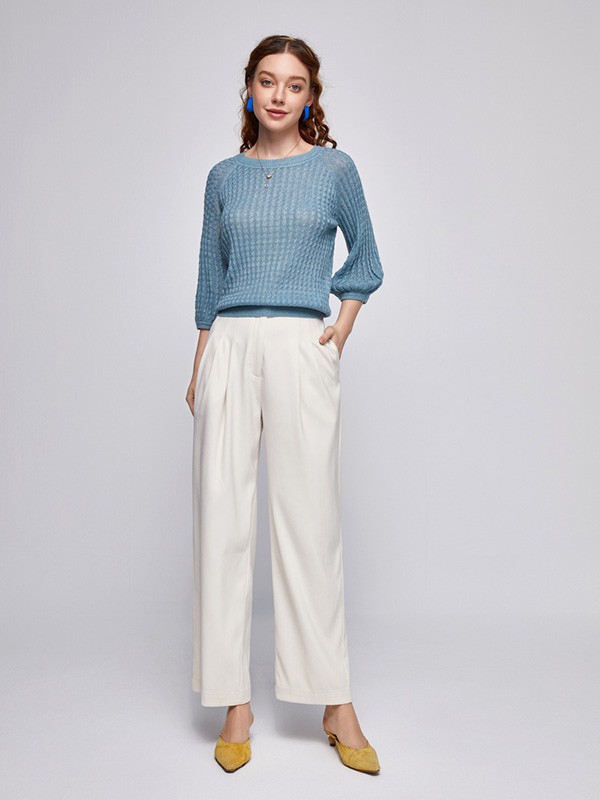 nancyk女装2023春夏季白色阔腿裤