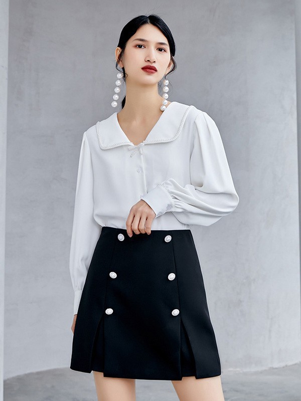 依妙女装2023春夏季白色衬衫