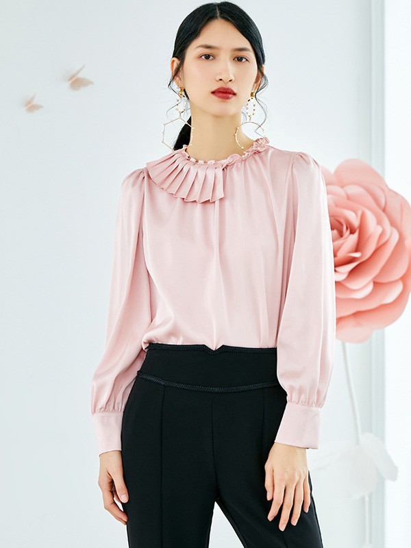 依妙女装2023春夏季粉色衬衫