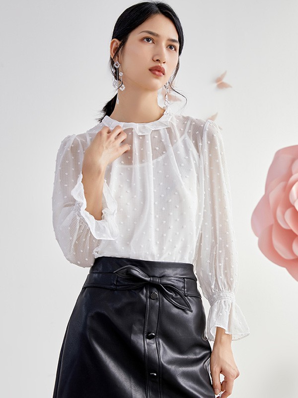 依妙女装2023春夏季白色衬衫