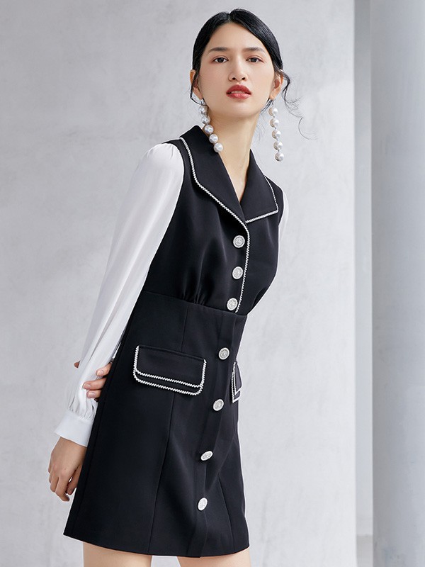 依妙女装2023春夏季黑色连衣裙